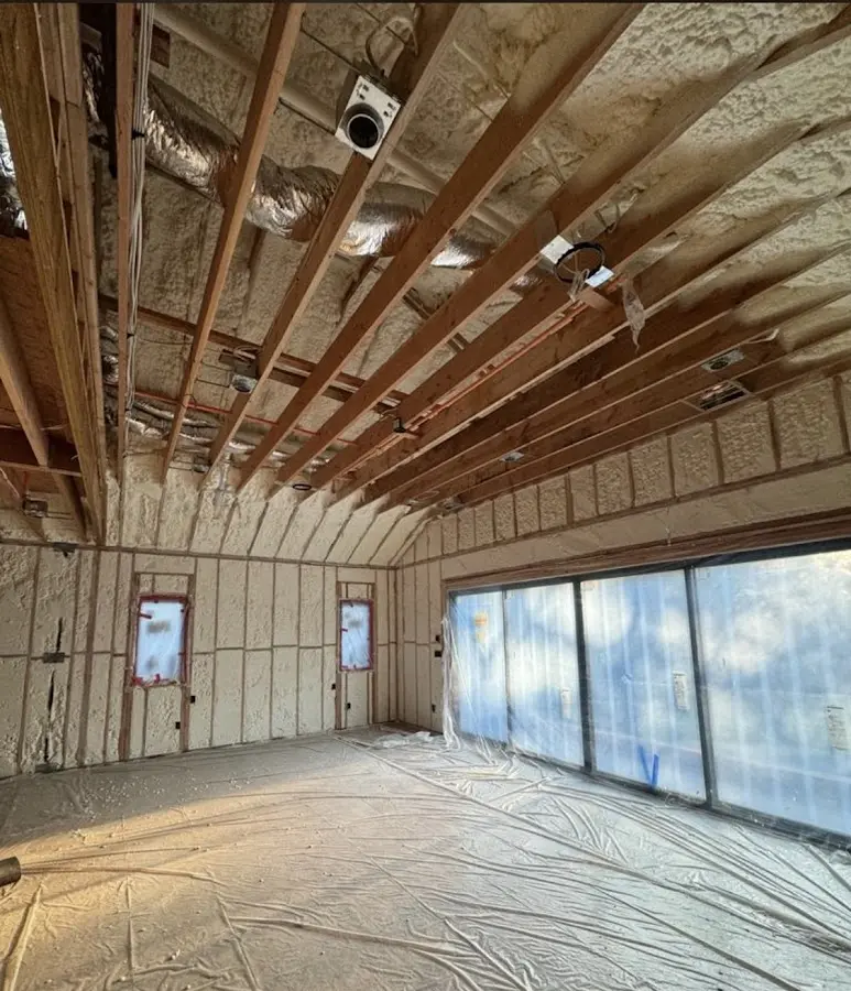 Interior walls and ceiling insulated with spray foam during new construction in Headland